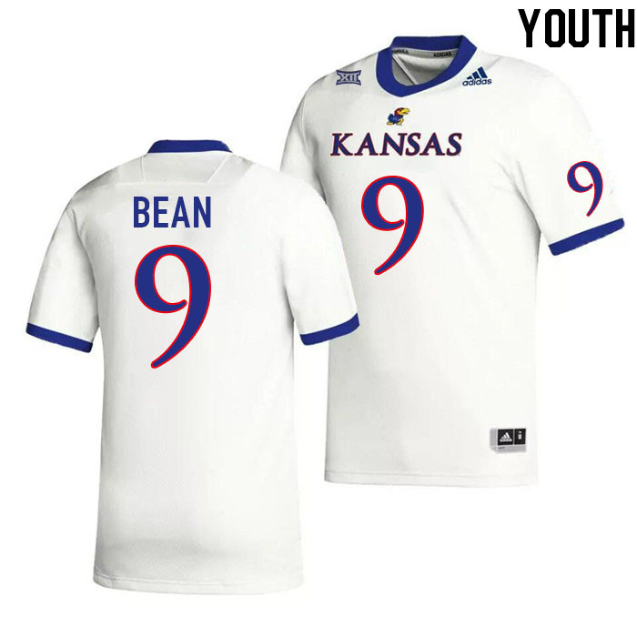 Youth #9 Jason Bean Kansas Jayhawks College Football Jerseys Stitched Sale-White - Click Image to Close